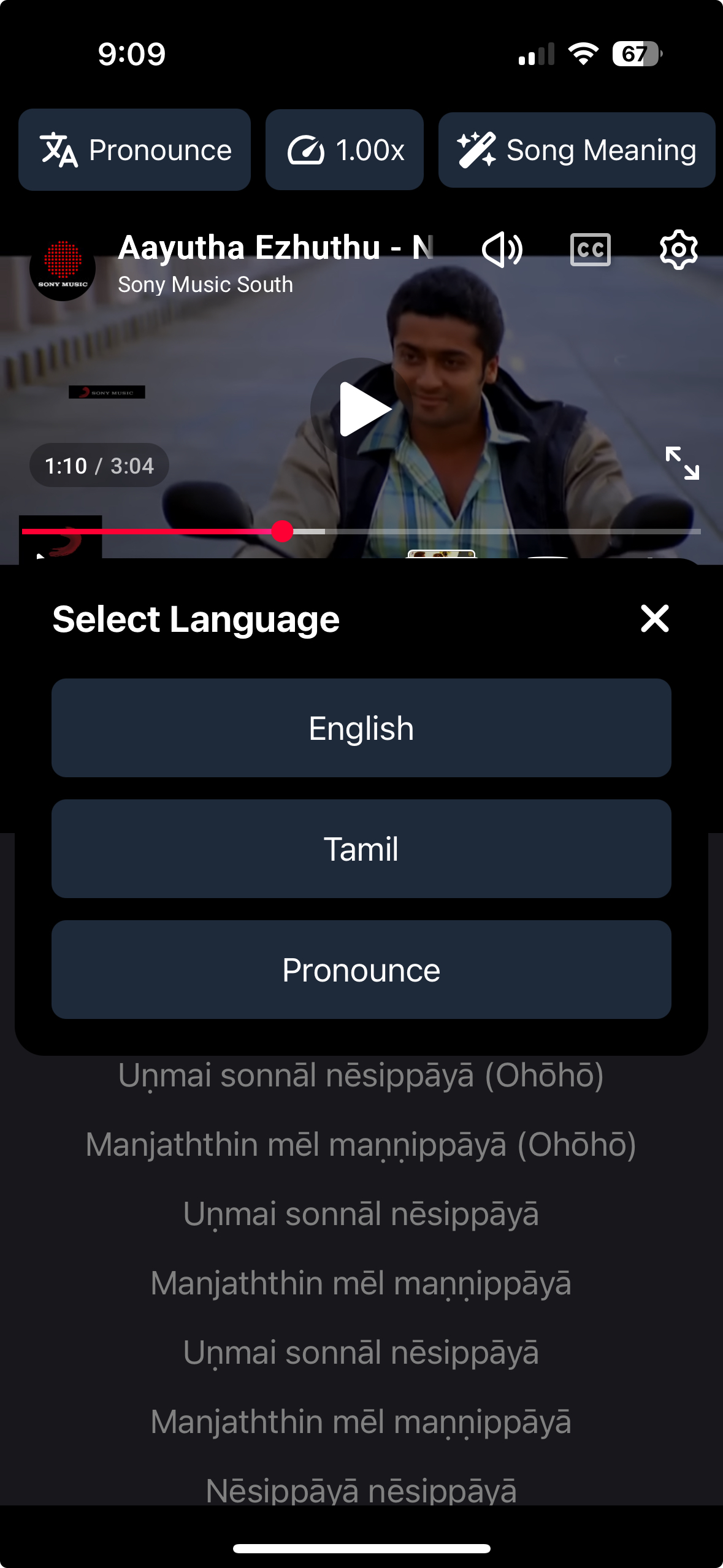 Synchronized lyrics feature showing real-time phrase highlighting